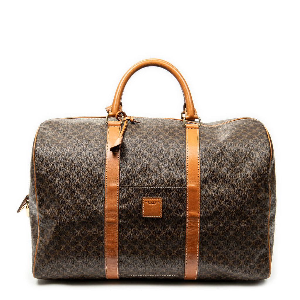 Celine Medium Travel Boston Brown Macadam Canvas Handbag