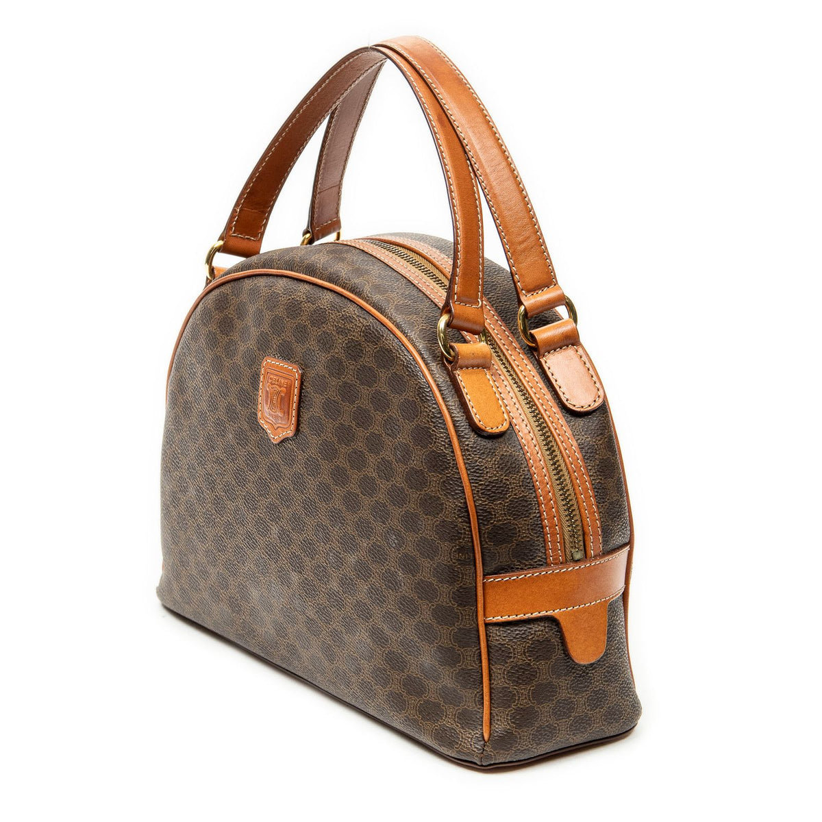 Celine Vintage Dome Top Handle Brown Macadam Canvas Handbag — view 2
