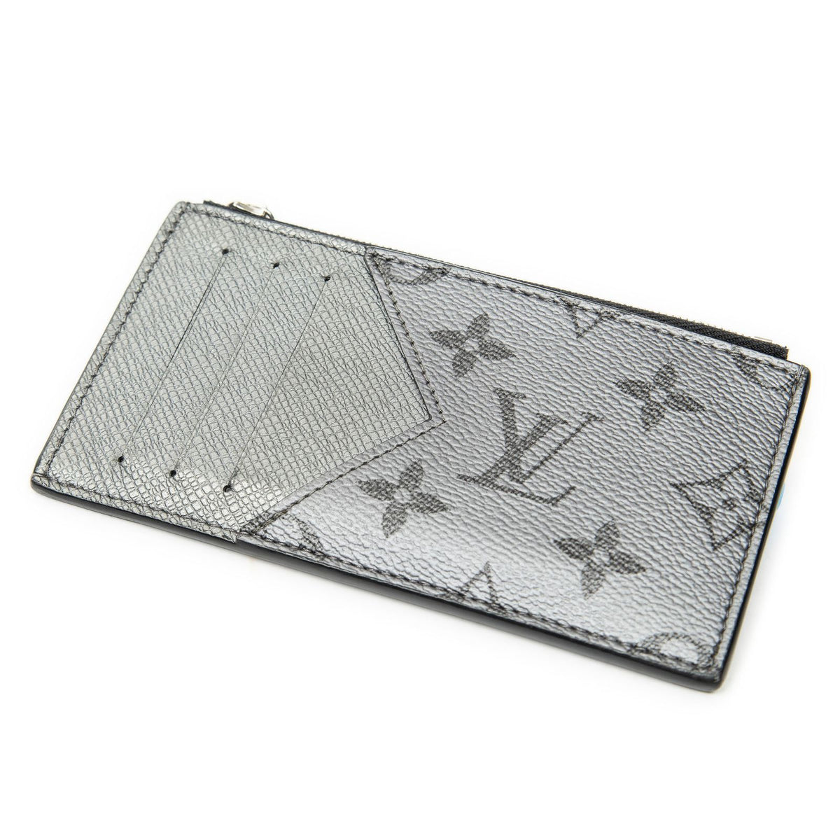 Louis Vuitton CC Logo Chain Card Case Silver Monogram Taigarama