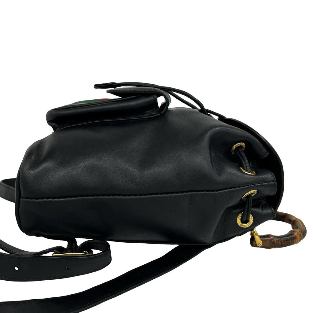 Gucci Vintage Sherry Line Bamboo Leather Backpack Black — view 6