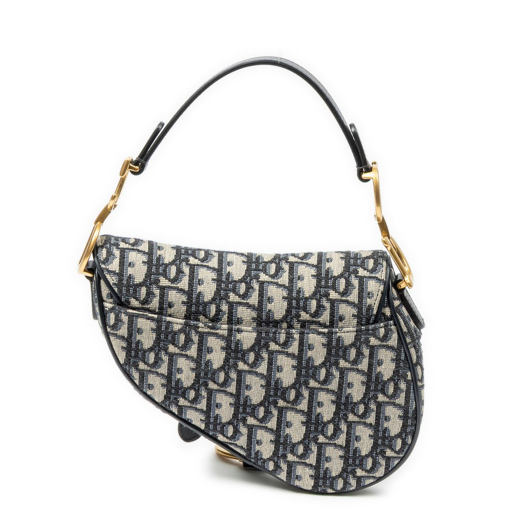 Dior New Saddle Bag Navy Beige Oblique Jacquard Canvas — view 5