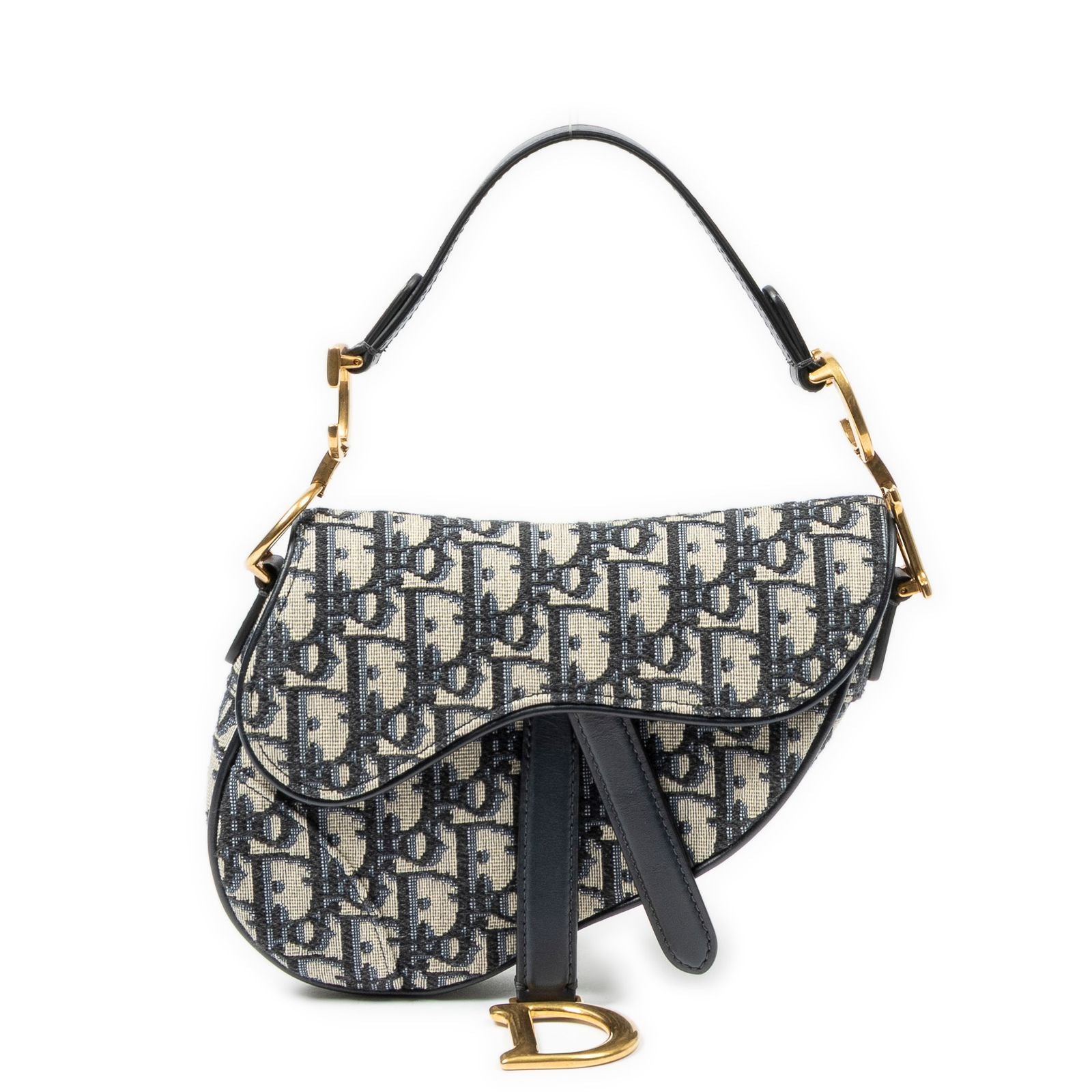 Dior New Saddle Bag Navy Beige Oblique Jacquard Canvas