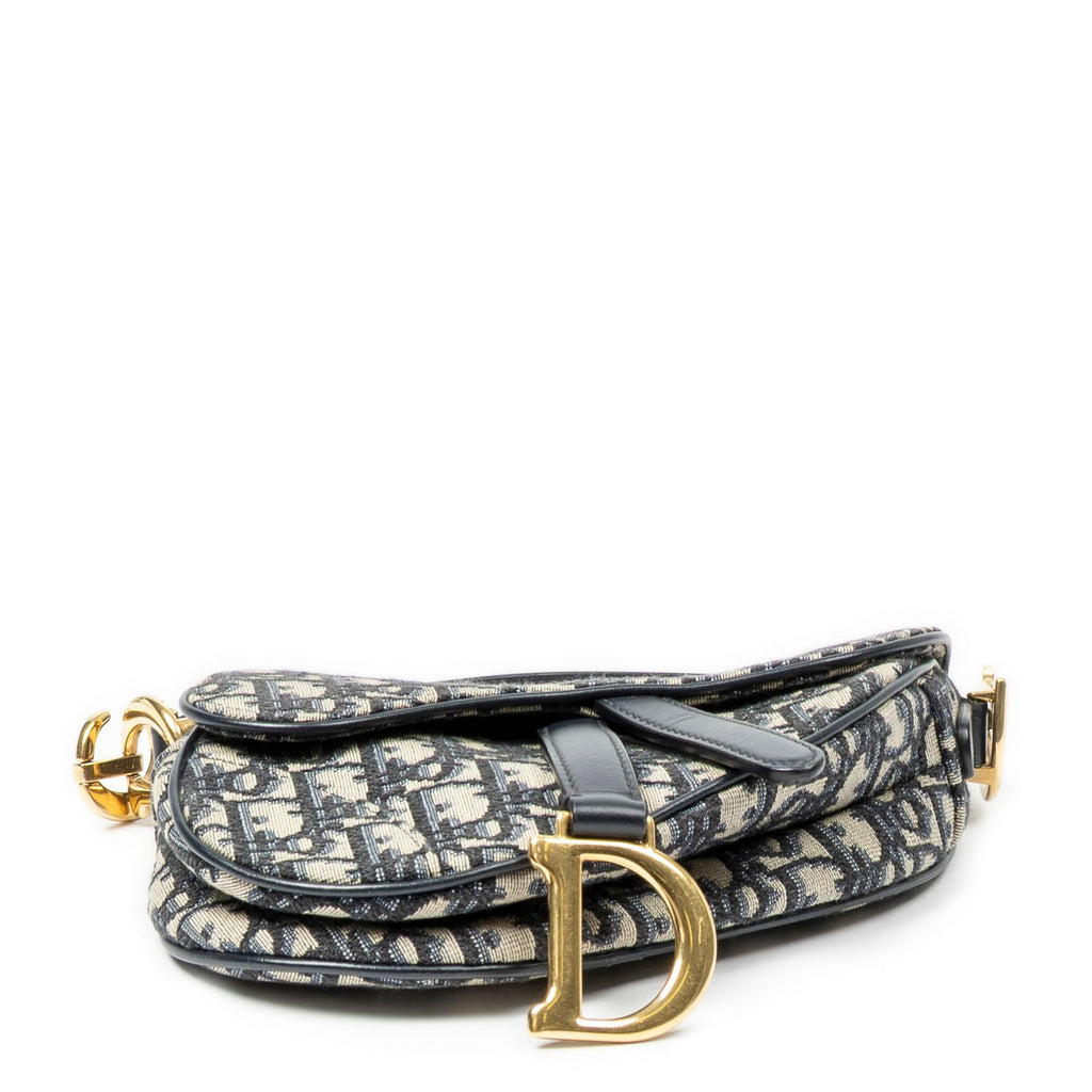 Dior New Saddle Bag Navy Beige Oblique Jacquard Canvas — view 6