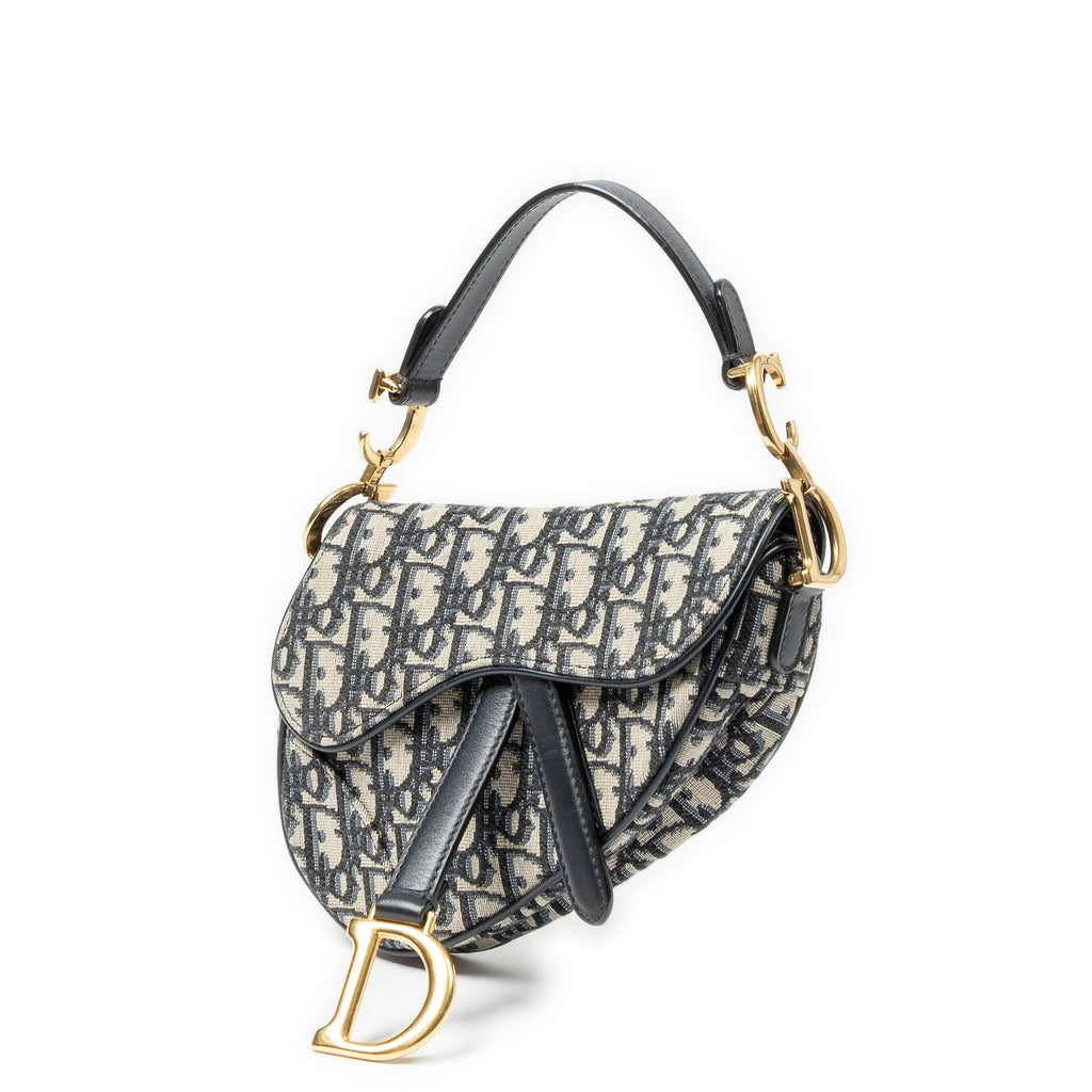 Dior New Saddle Bag Navy Beige Oblique Jacquard Canvas — view 2