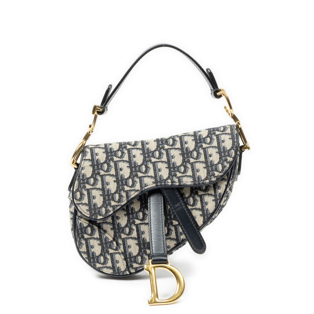 Dior New Saddle Bag Navy Beige Oblique Jacquard Canvas