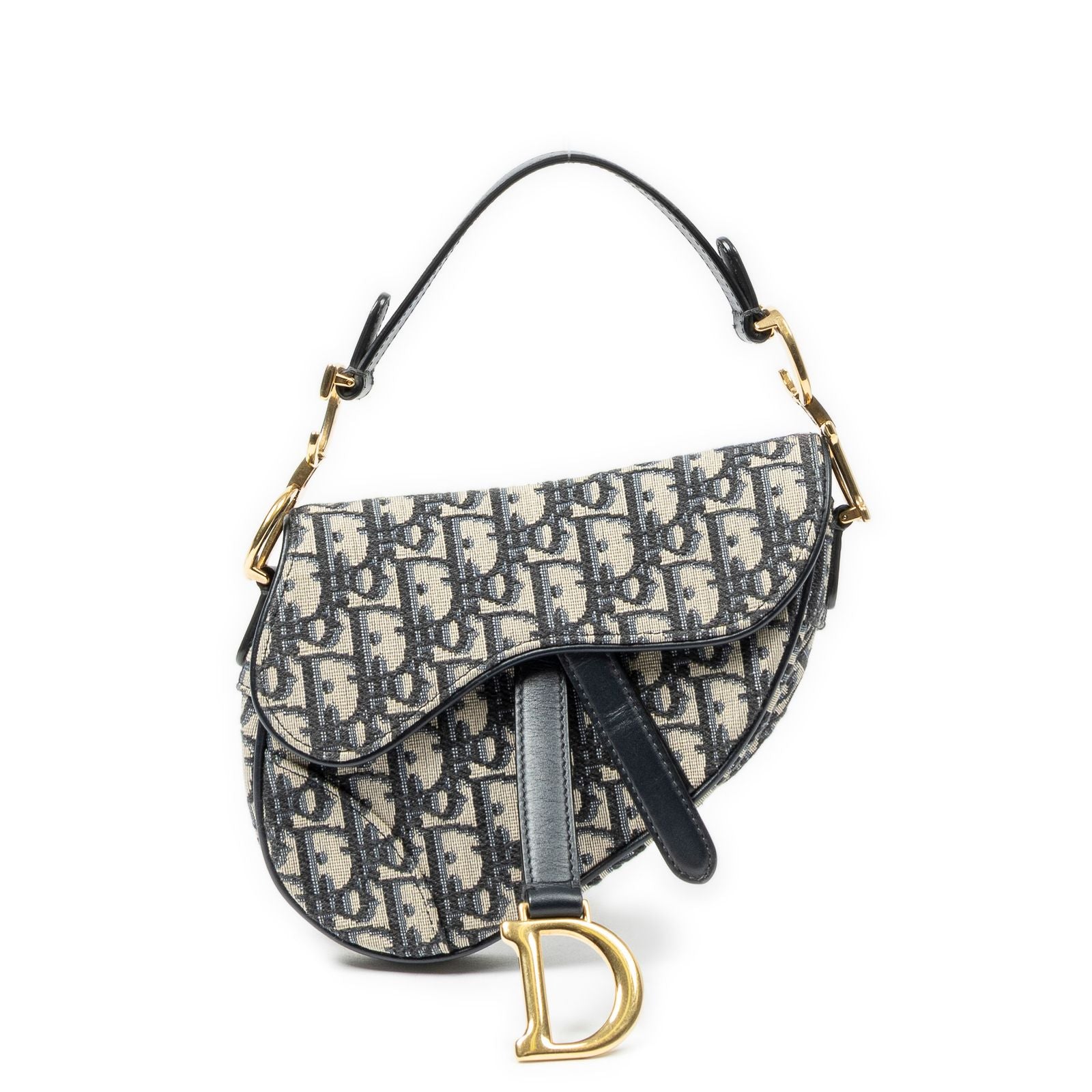Dior New Saddle Bag Navy Beige Oblique Jacquard Canvas