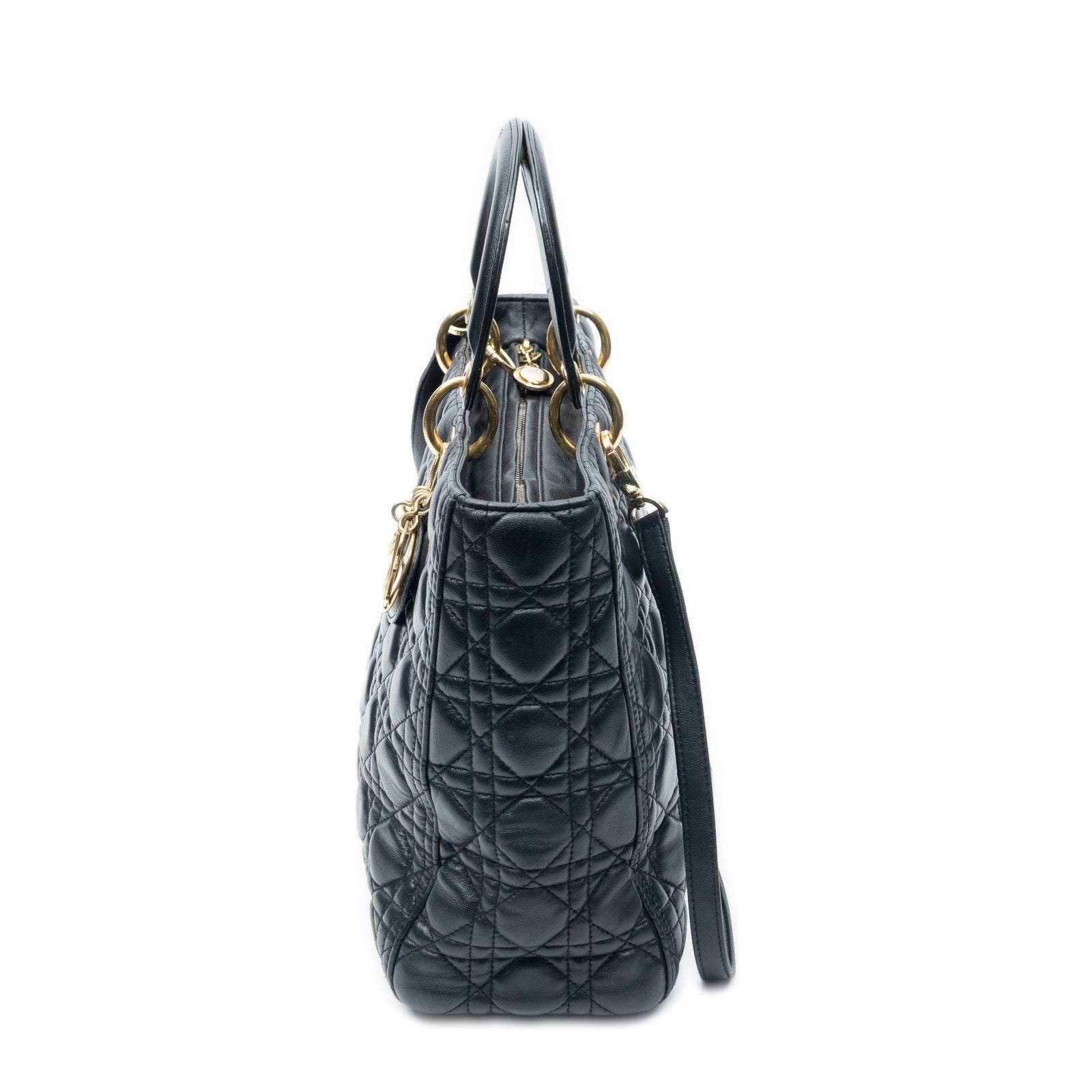 Dior Large Lady Dior Zip Black Cannage Lambskin Leather Handbag — view 3
