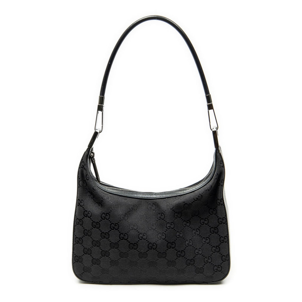 Gucci Shoulder Zip Hobo Black GG Canvas