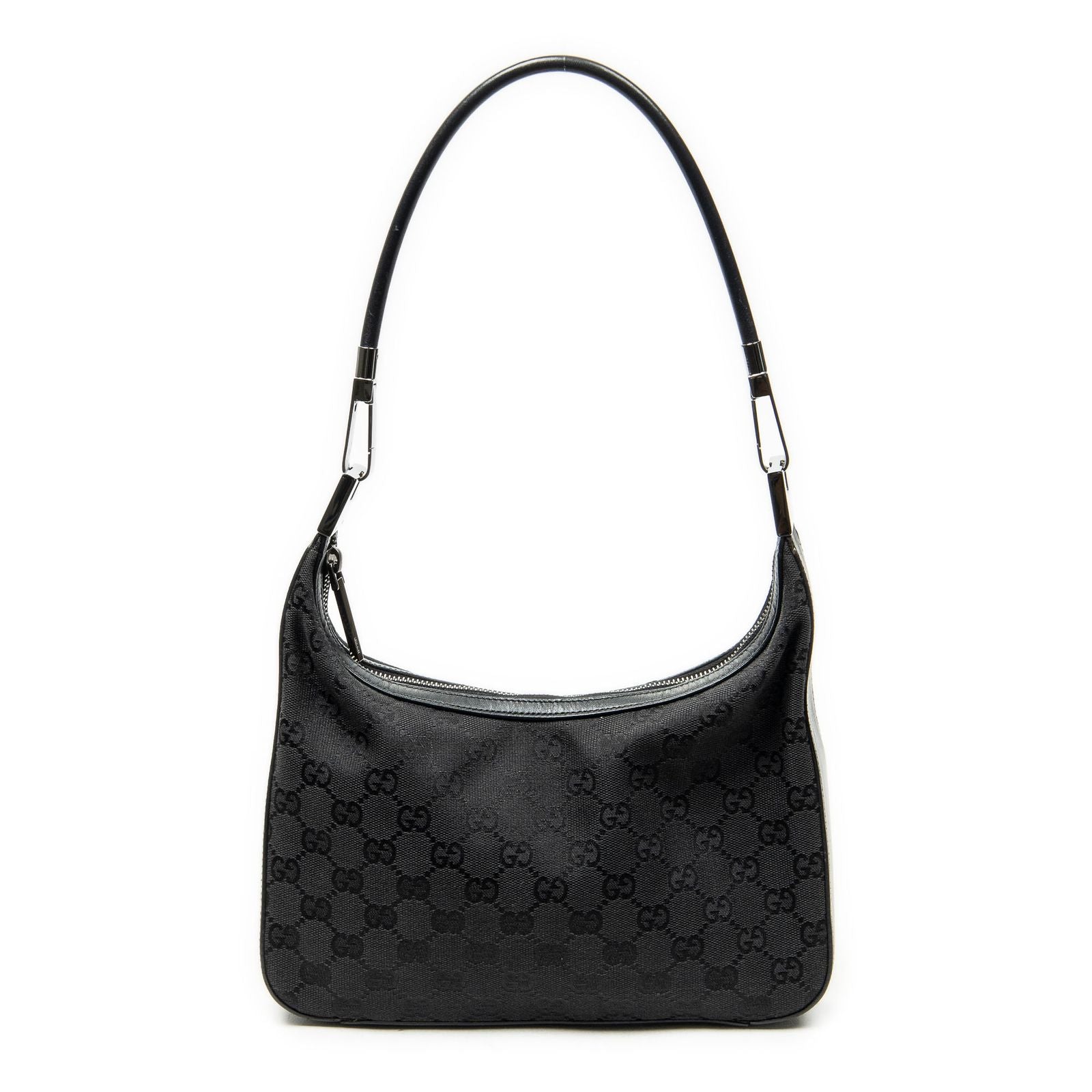 Gucci Shoulder Zip Hobo Black GG Canvas