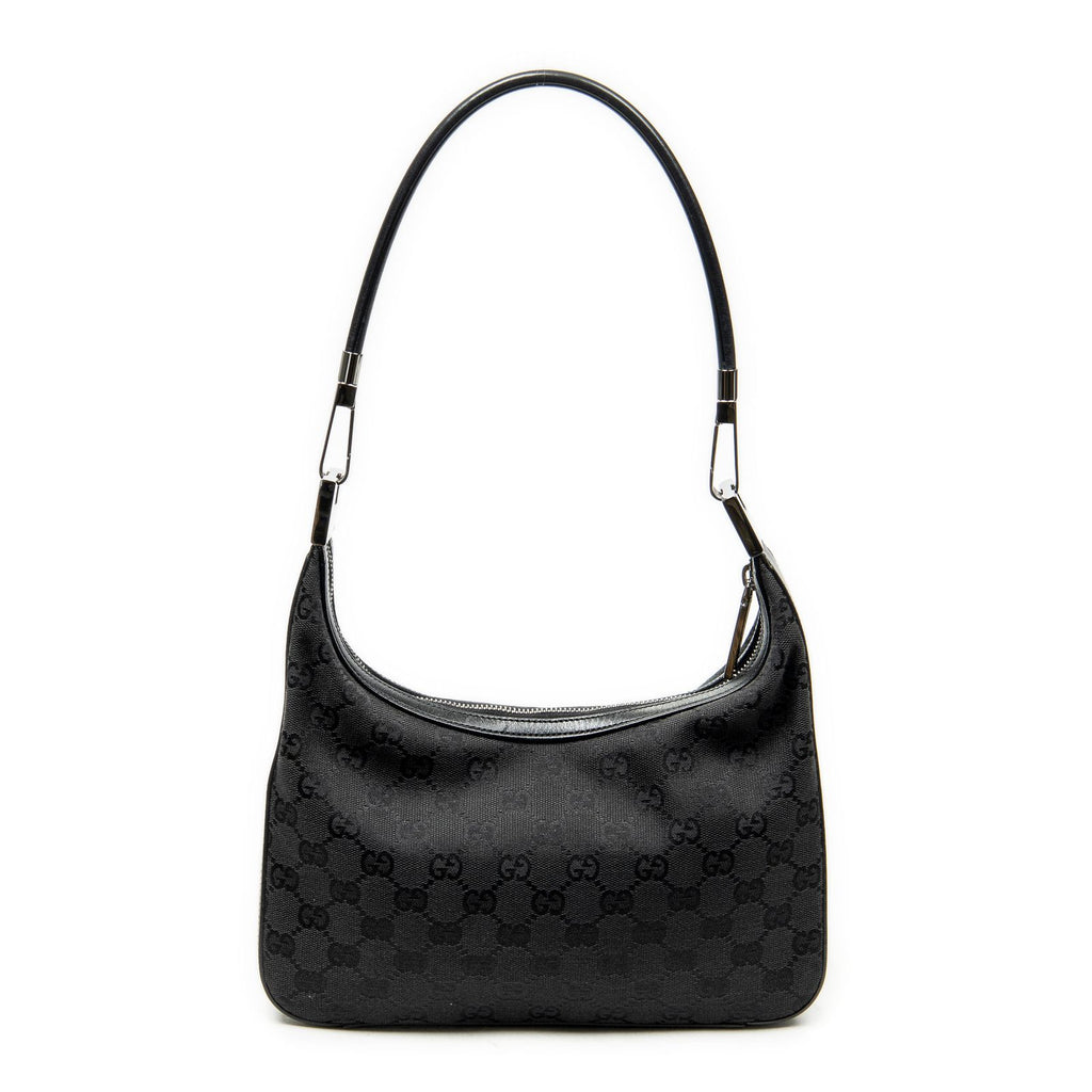 Gucci Shoulder Zip Hobo Black GG Canvas — view 5