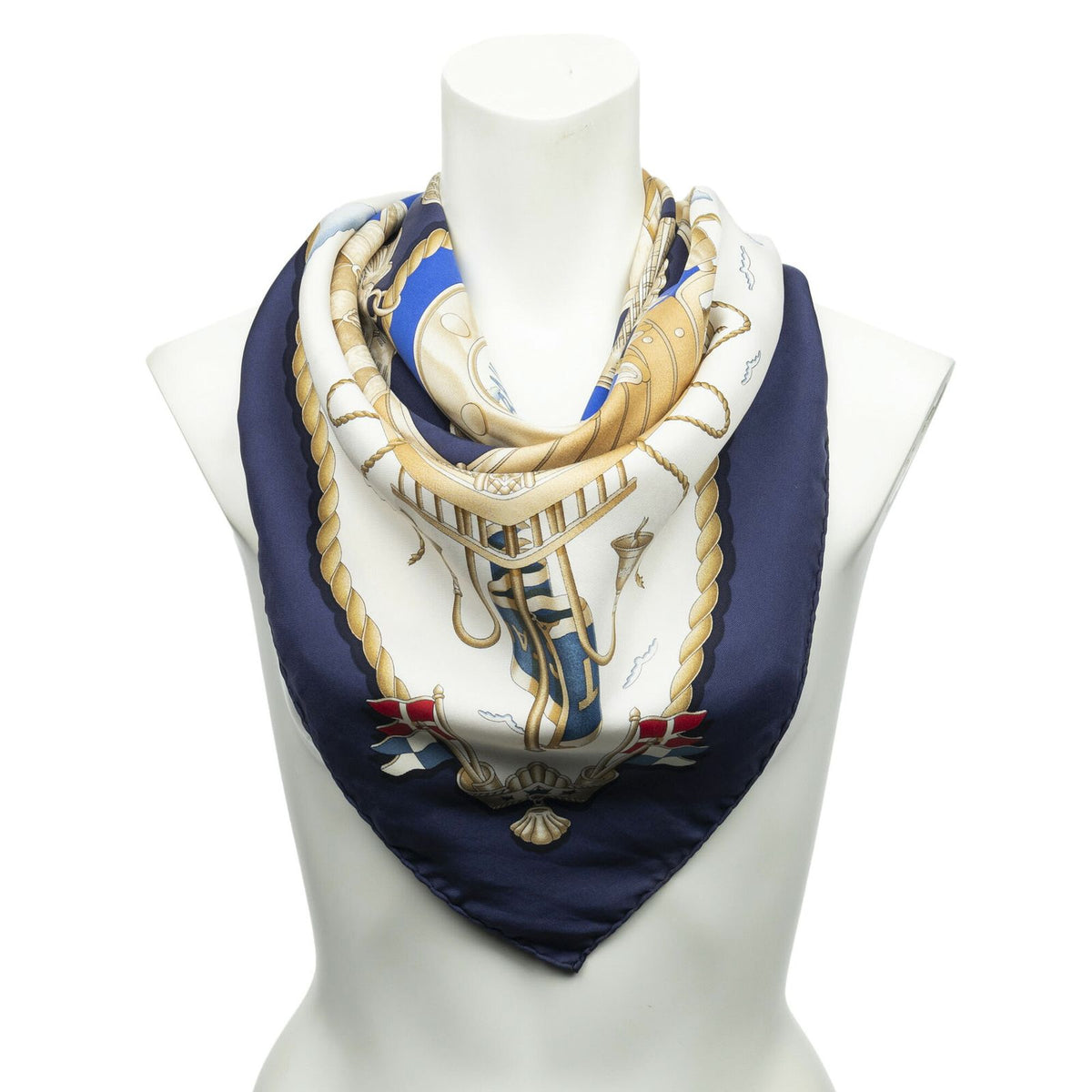 Hermes Scarf Navy Blanc's White Twill Silk