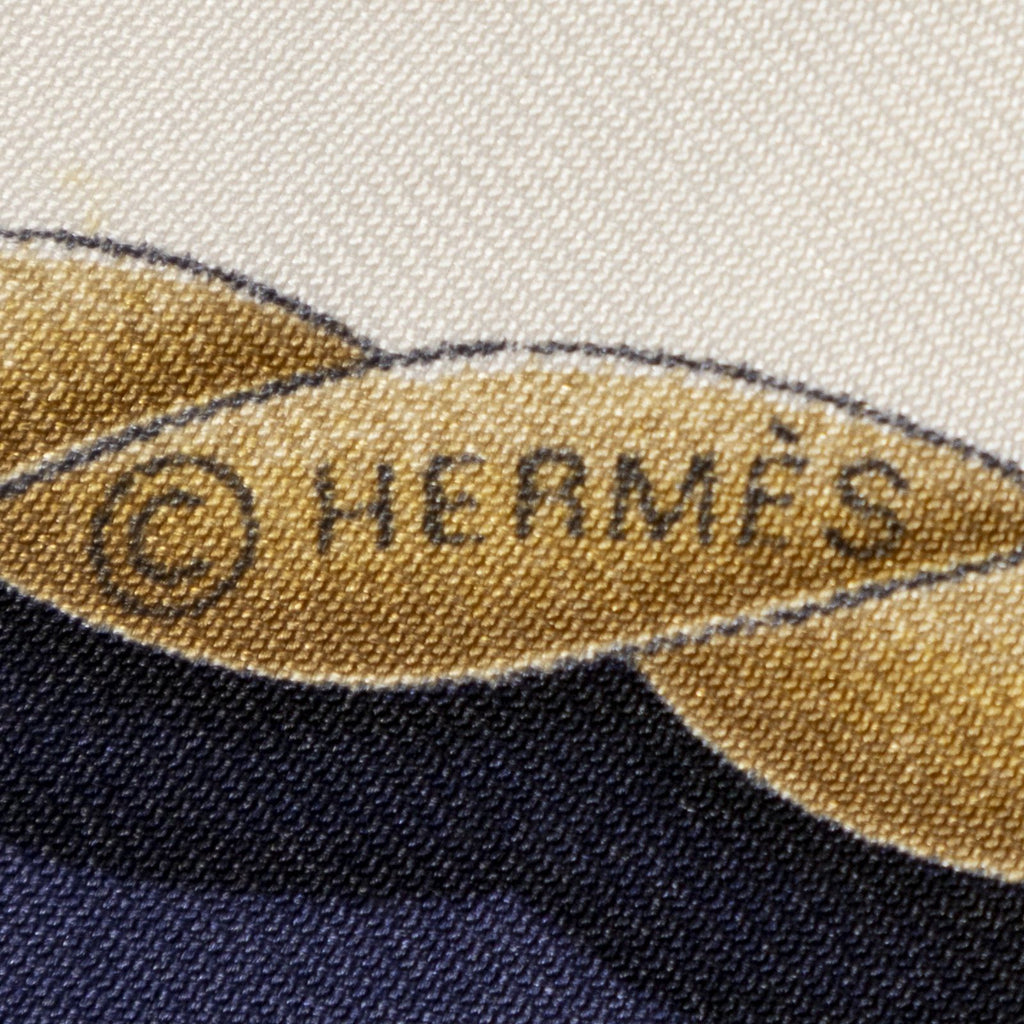 Hermes Scarf Navy Blanc's White Twill Silk — view 4