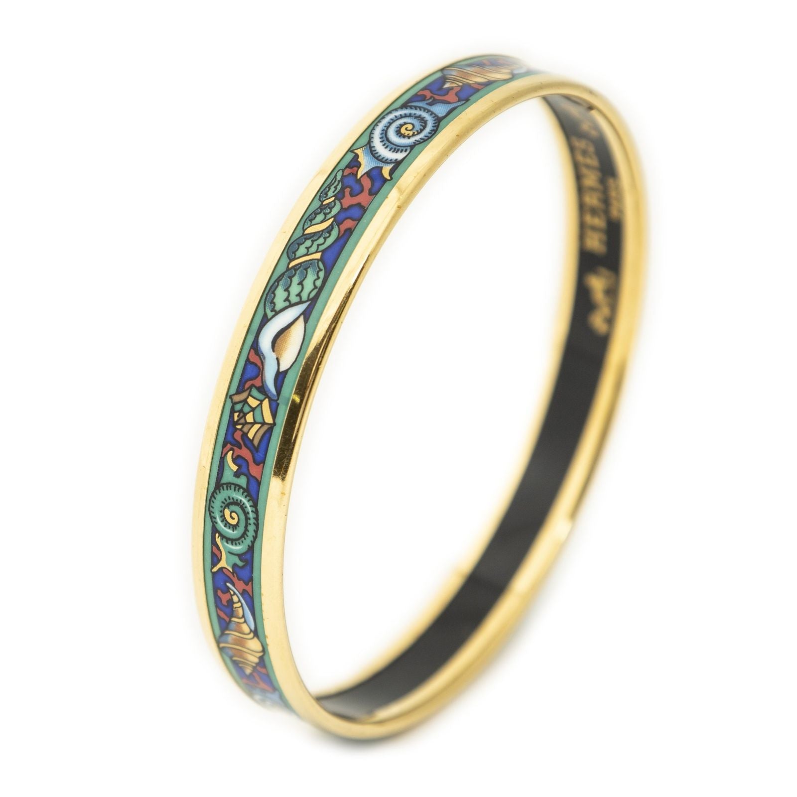 Hermes Enamel Bangle Green Gold Plated Bracelet