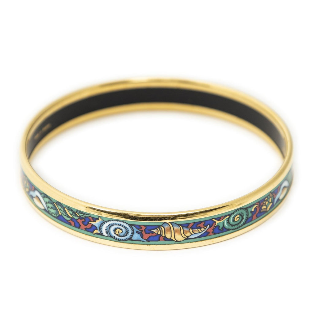Hermes Enamel Bangle Green Gold Plated Bracelet — view 3