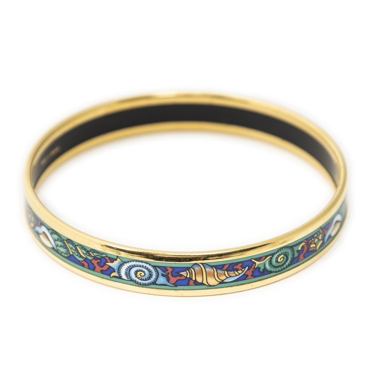 Hermes Enamel Bangle Green Gold Plated Bracelet — view 3