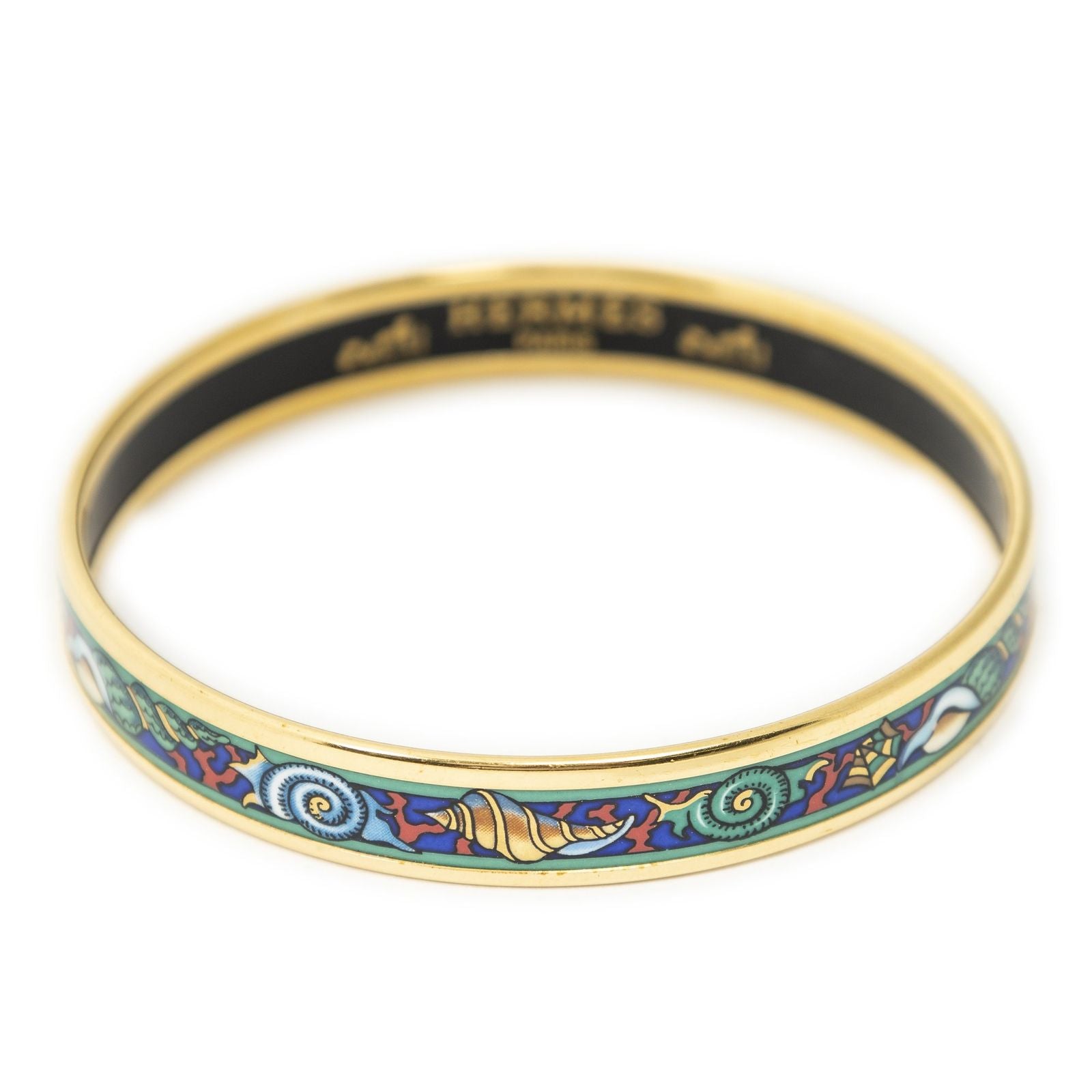 Hermes Enamel Bangle Green Gold Plated Bracelet — view 2