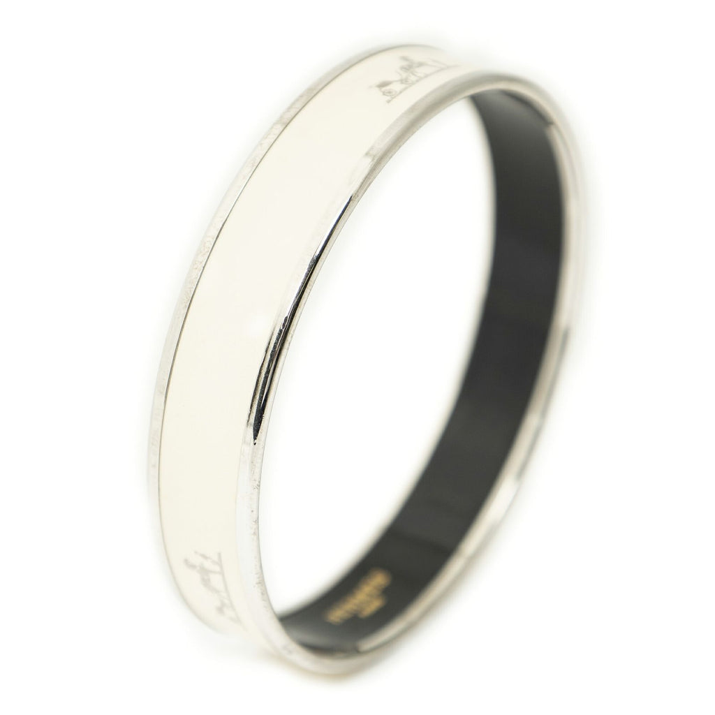 Hermes Enamel Bangle Ivory Silver Plated Bracelet