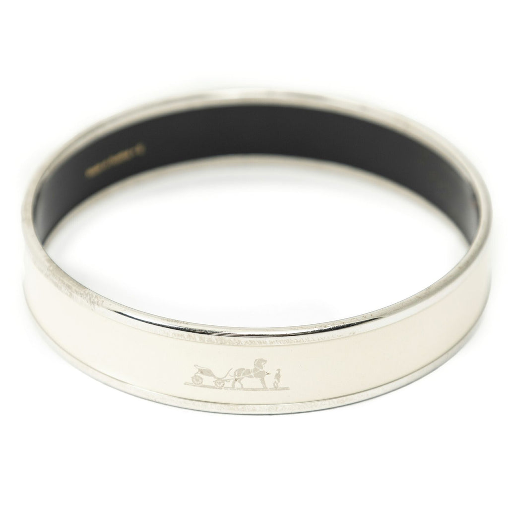 Hermes Enamel Bangle Ivory Silver Plated Bracelet — view 3