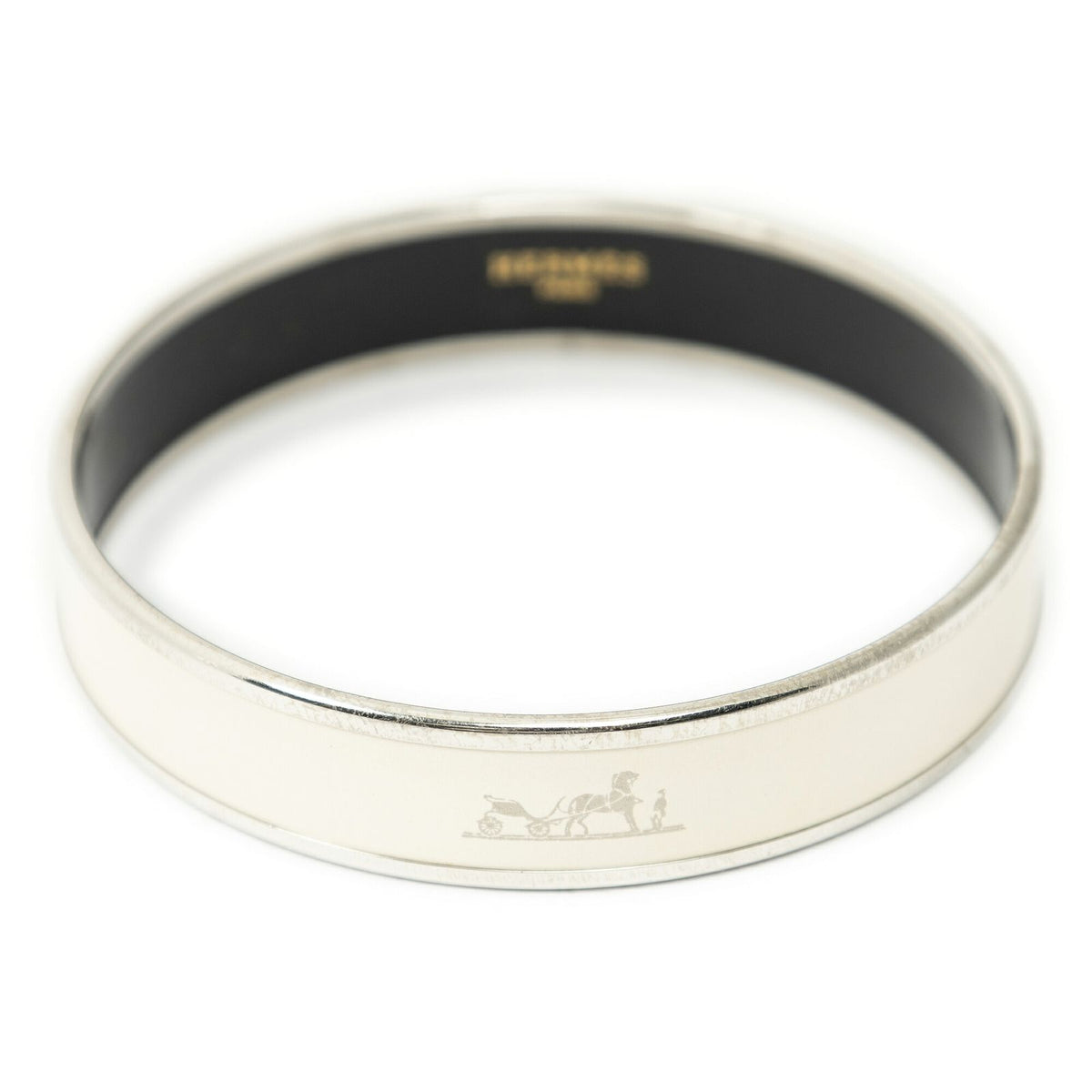 Hermes Enamel Bangle Ivory Silver Plated Bracelet — view 2