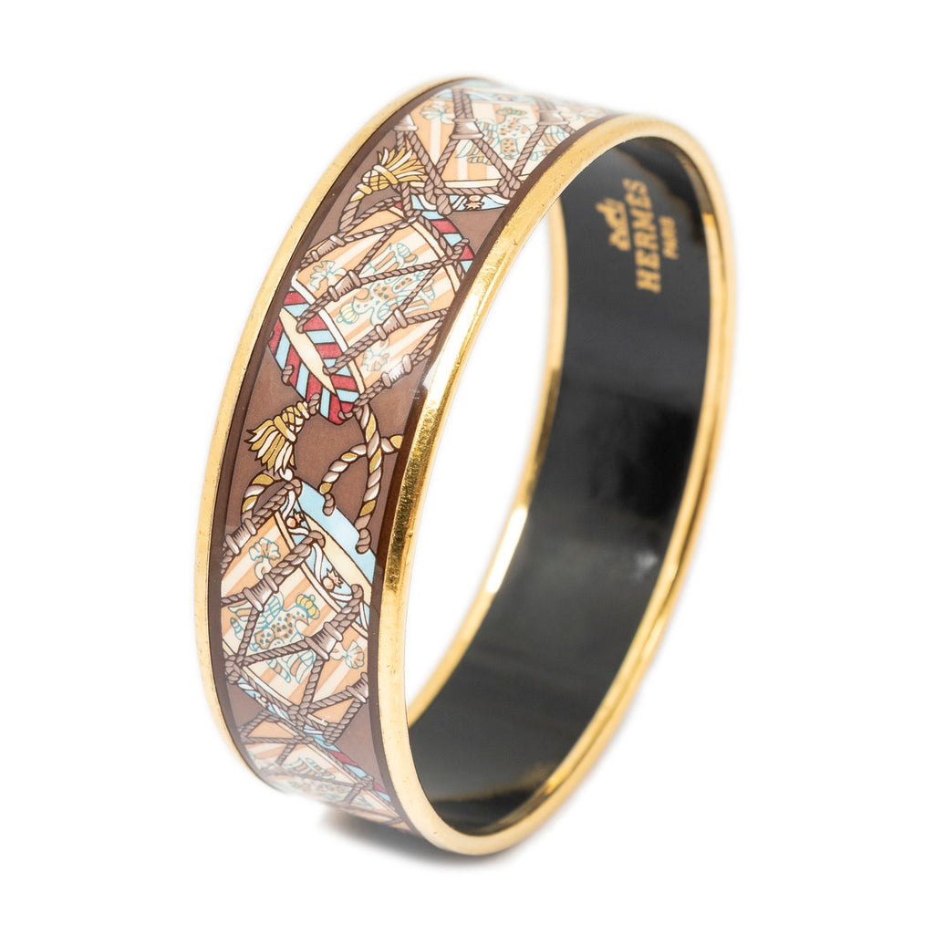 Hermes Enamel Bangle Brown Gold Plated Bracelet