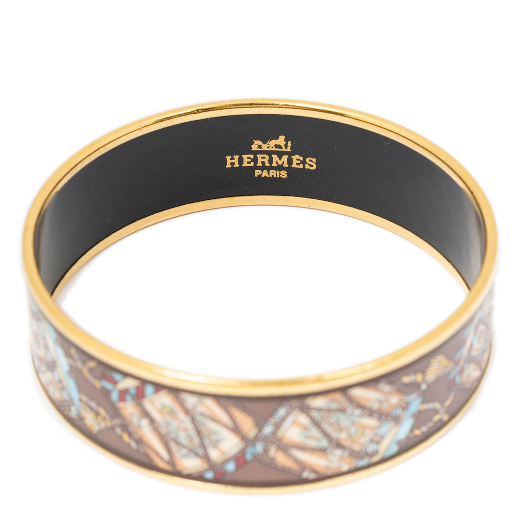 Hermes Enamel Bangle Brown Gold Plated Bracelet — view 2
