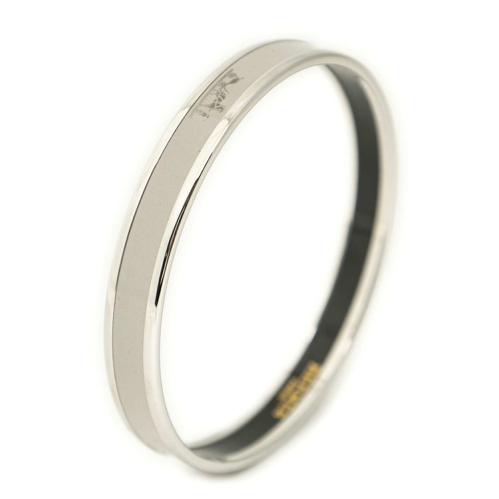 Hermes Enamel Bangle Gray Silver Plated Bracelet