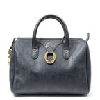 Dior Small Boston Navy Maxi Trotter Pattern Canvas Handbag