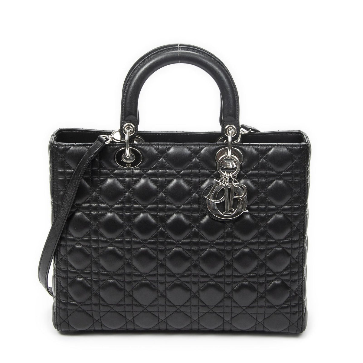 Dior Large Lady Dior Zip Black Cannage Lambskin Leather Handbag