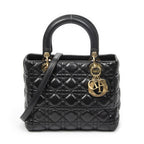 Dior Medium Lady Dior Zip Black Kanaj Lambskin Leather Handbag