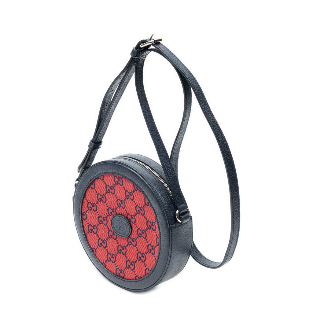 Gucci GG Round Cross Belt Bag Navy Gray Leather — view 2