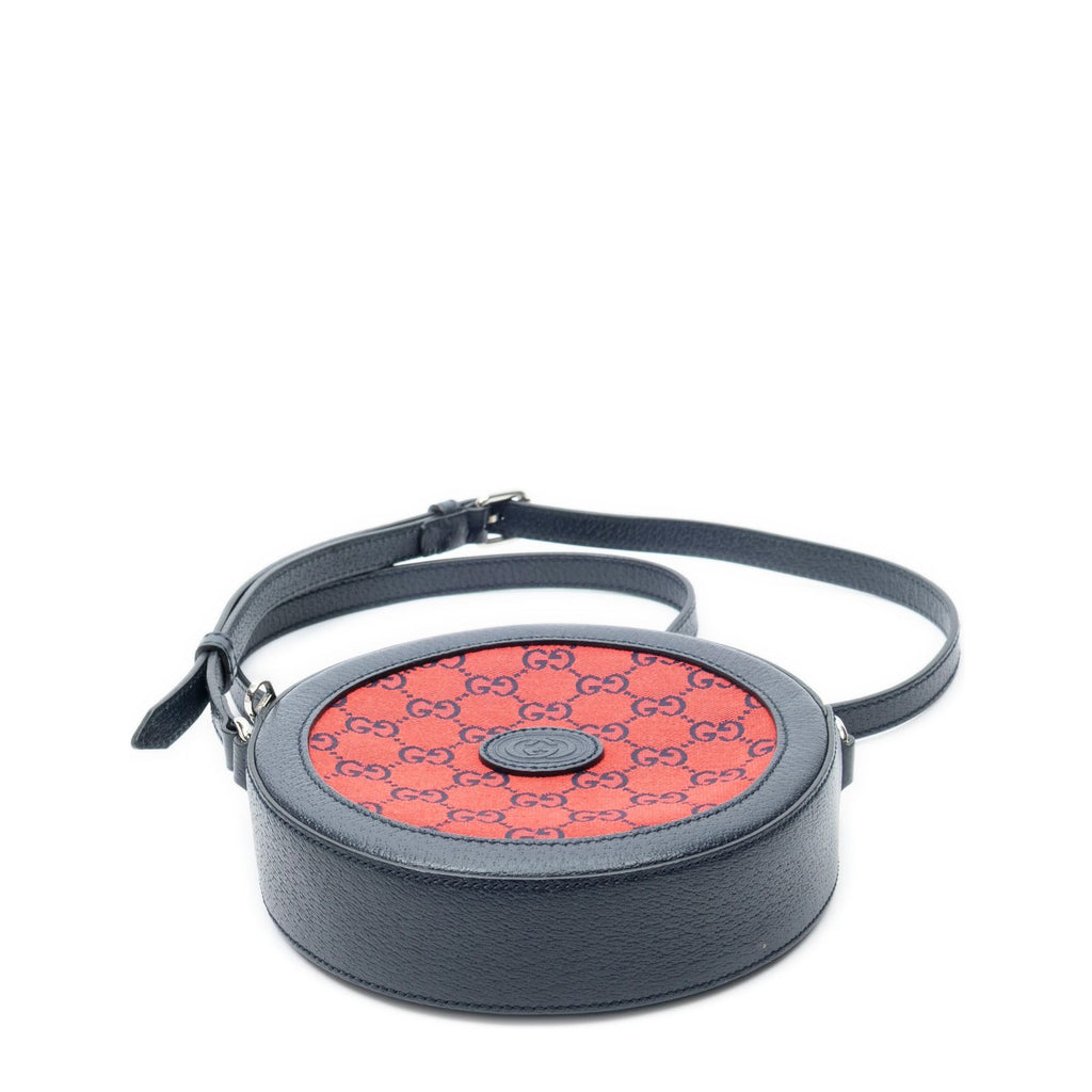 Gucci GG Round Cross Belt Bag Navy Gray Leather — view 6