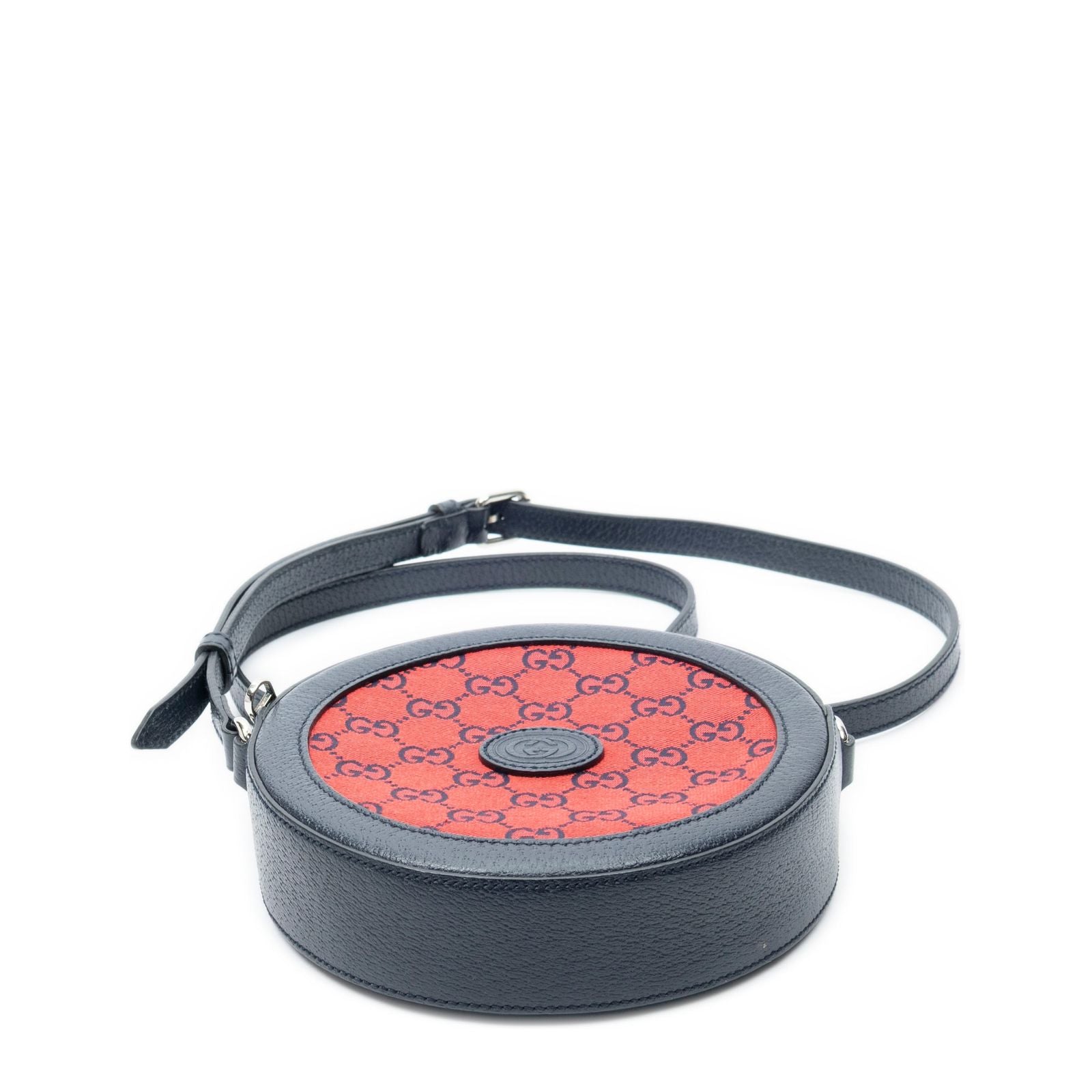 Gucci GG Round Cross Belt Bag Navy Gray Leather — view 6