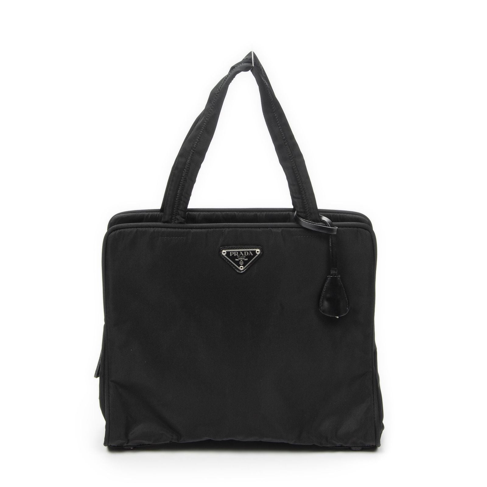 Prada Square Zip Tote Black Nylon Canvas