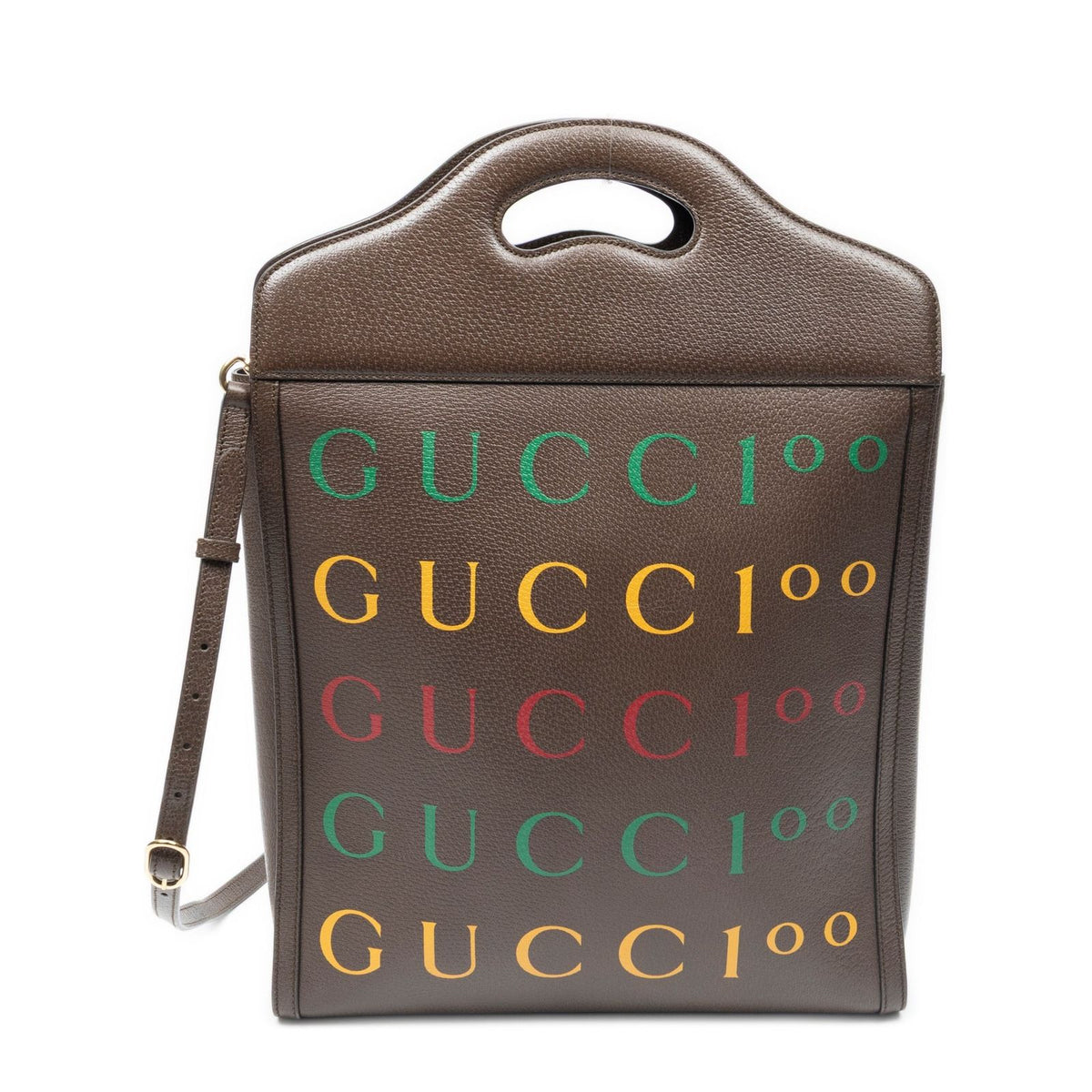 Gucci Embroidery Tote Brown Gray