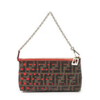Fendi Cutout Pouch Red Brown Star Perforation Zucca Canvas