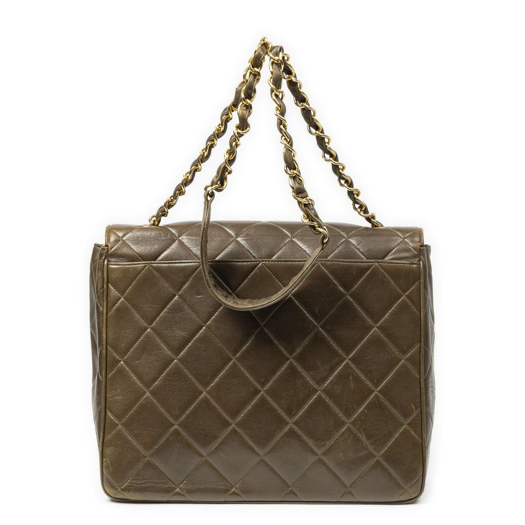 Chanel CC XL Jumbo Square Flap Bag Olive Green Quilted Lambskin Leather — view 5