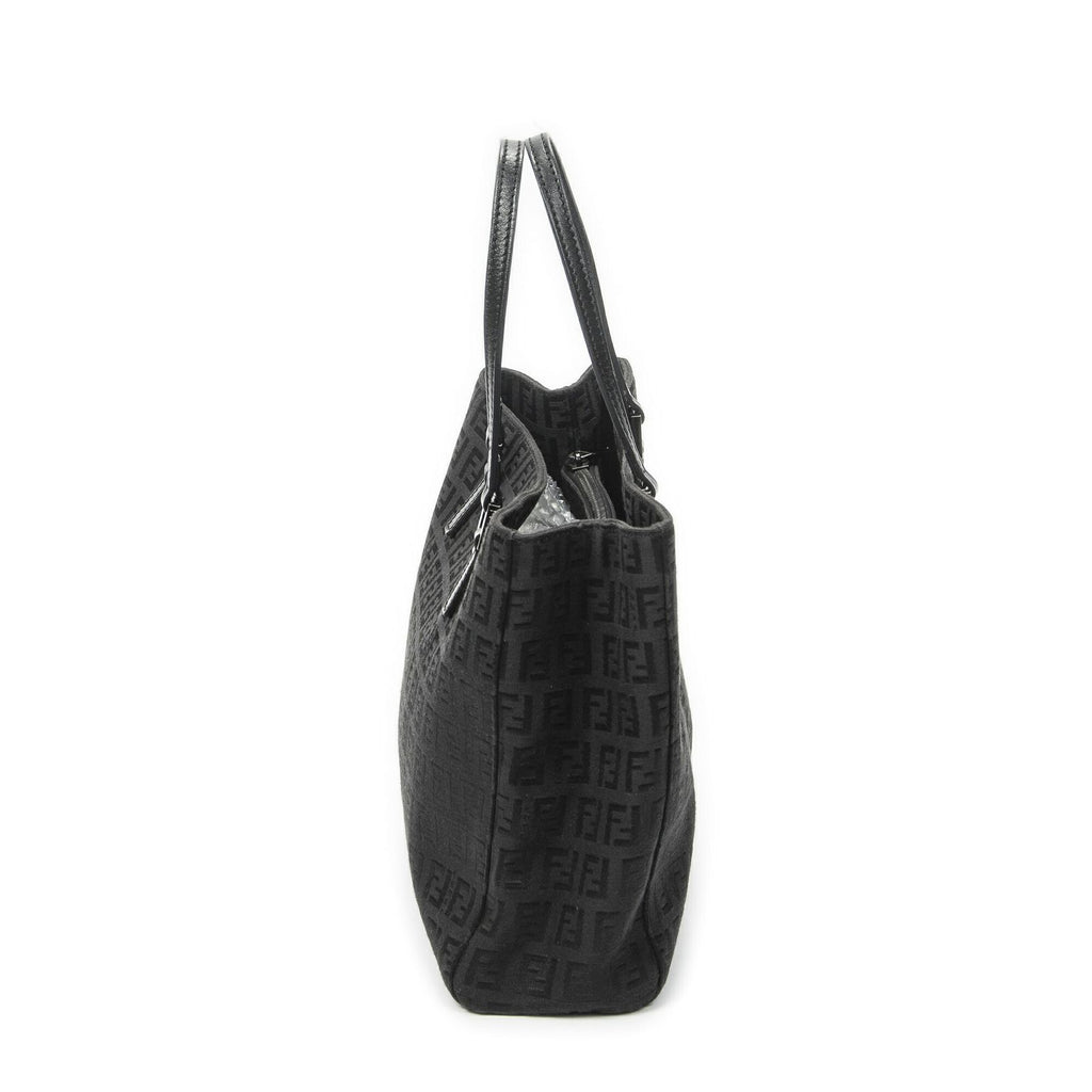 Fendi Small Square Open Tote Black Zucchino Canvas — view 3
