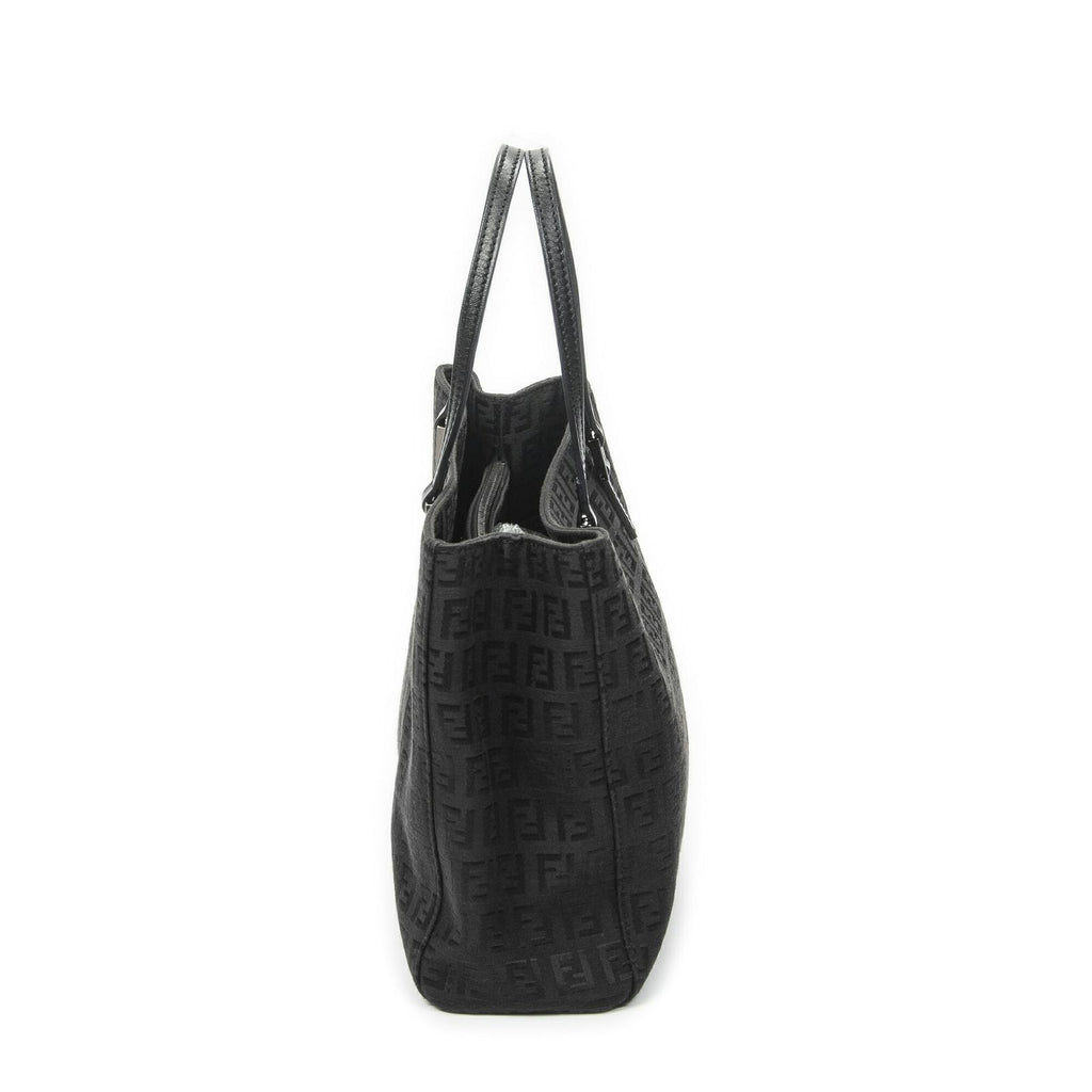 Fendi Small Square Open Tote Black Zucchino Canvas — view 4