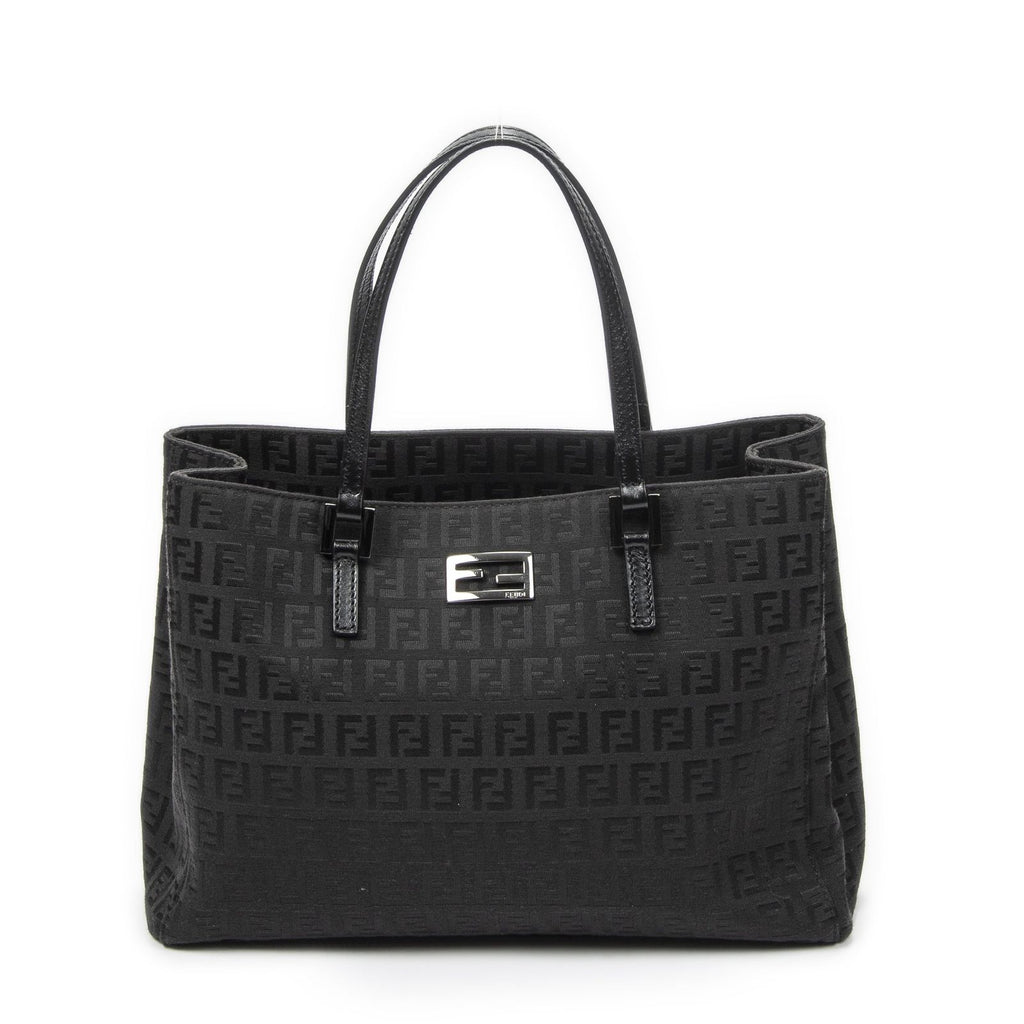 Fendi Small Square Open Tote Black Zucchino Canvas