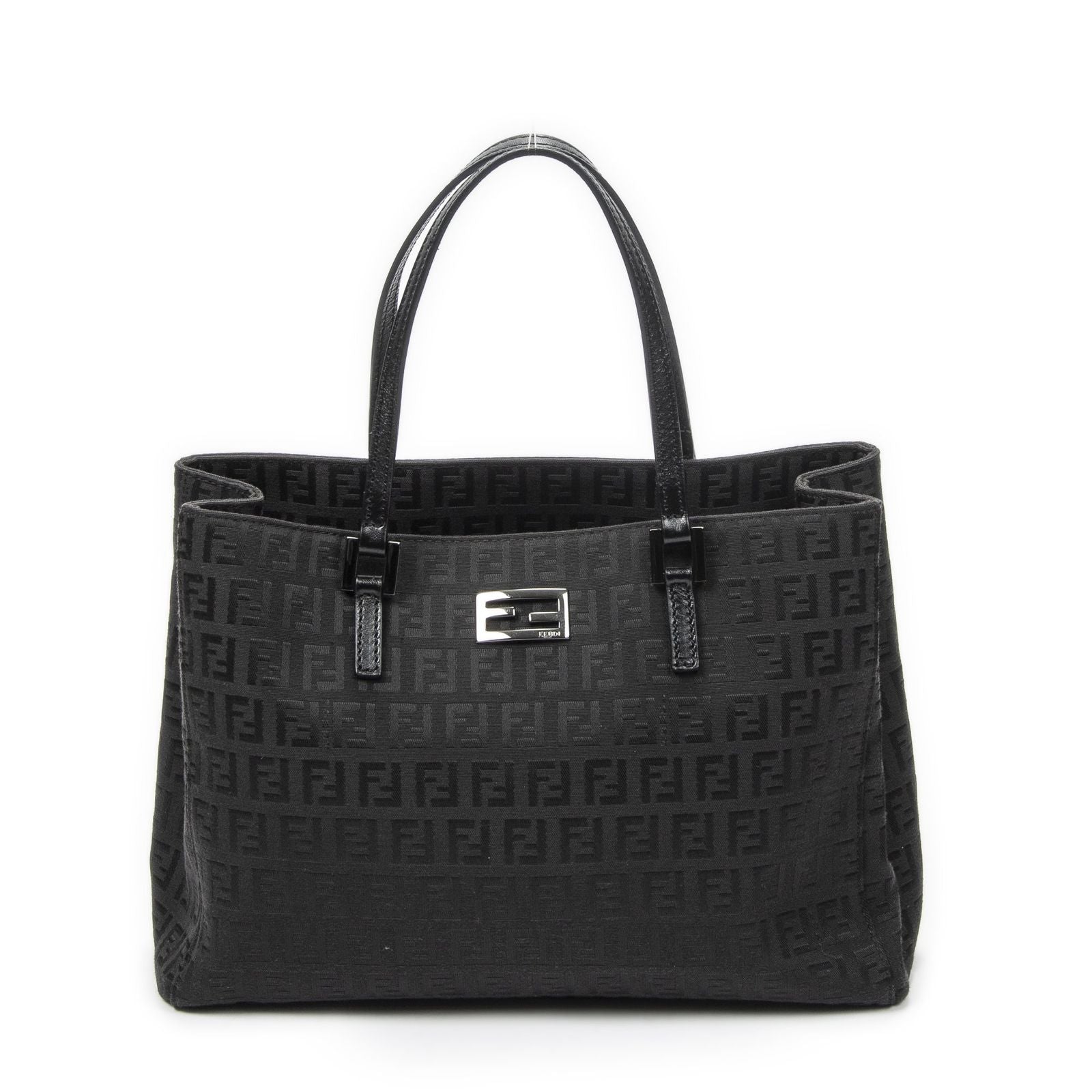 Fendi Small Square Open Tote Black Zucchino Canvas