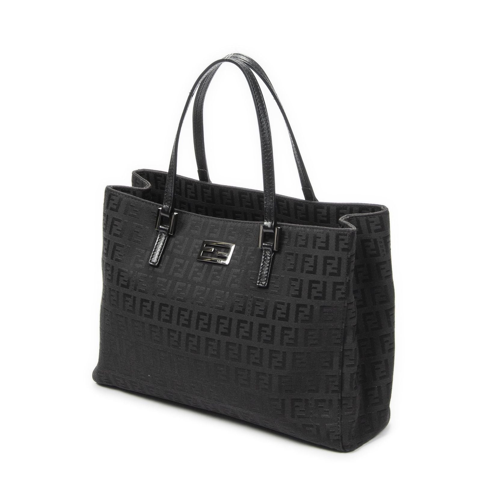 Fendi Small Square Open Tote Black Zucchino Canvas — view 2