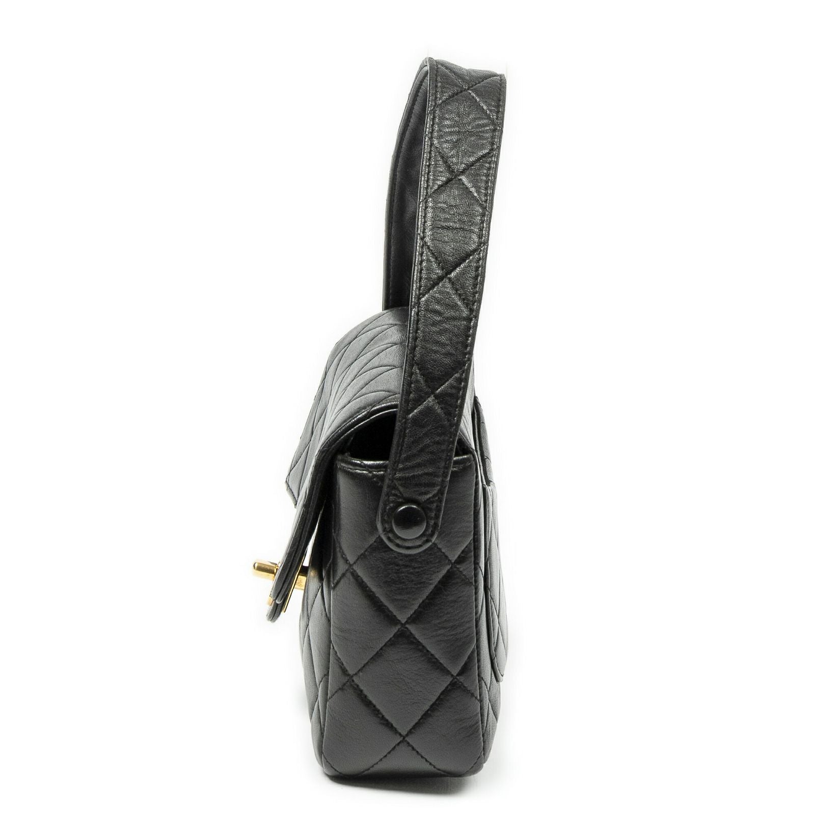 Chanel CC Mini Square Flap Bag Black Quilted Lambskin Leather — view 3