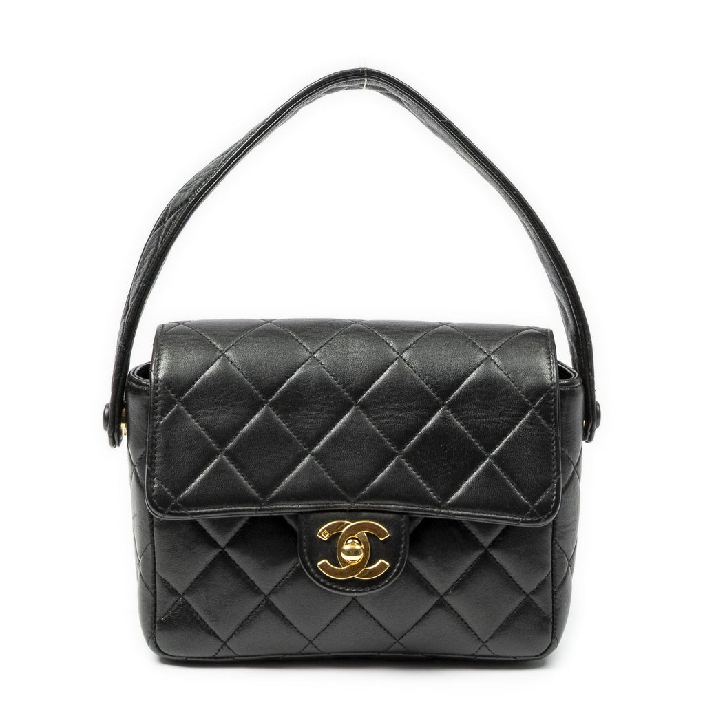 Chanel CC Mini Square Flap Bag Black Quilted Lambskin Leather