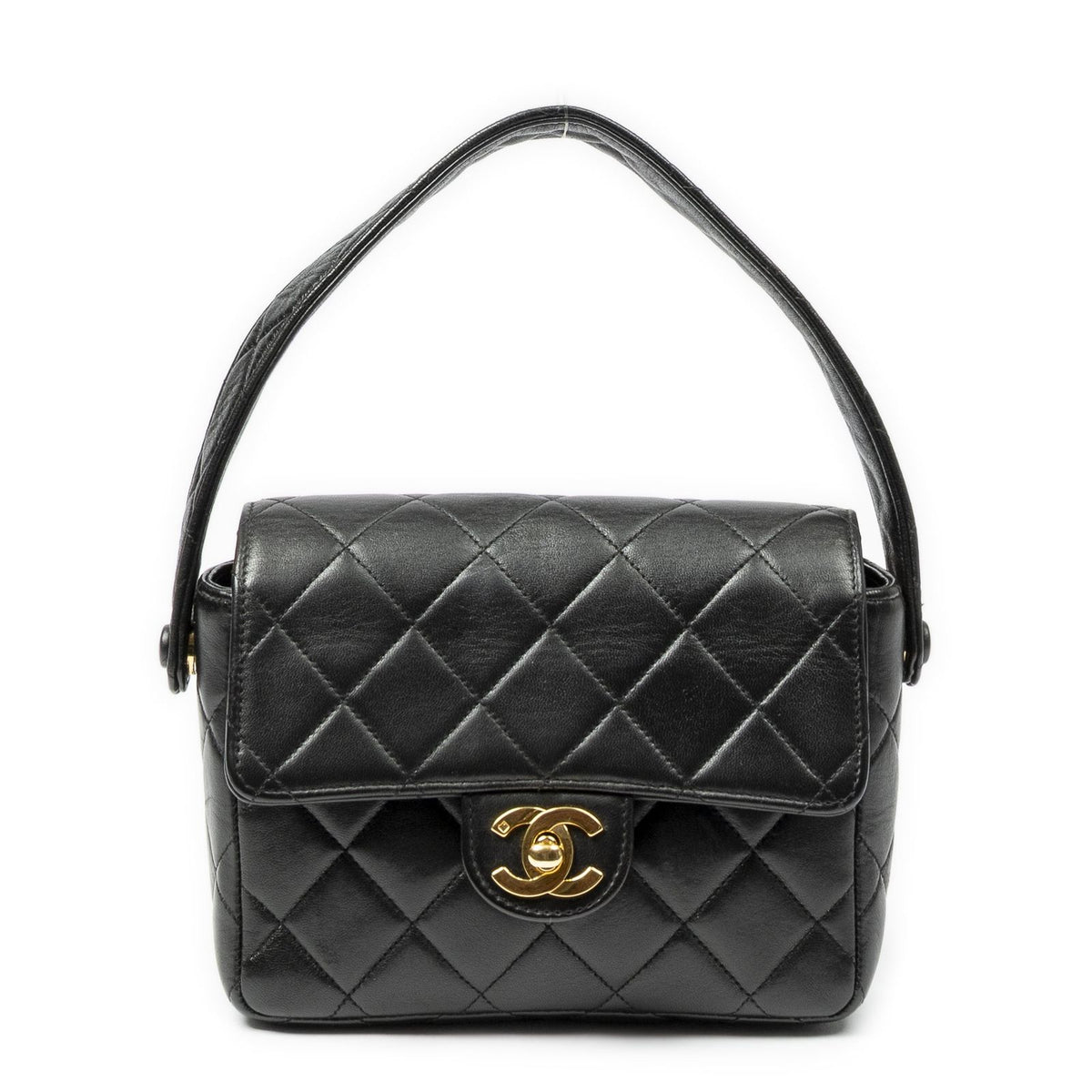 Chanel CC Mini Square Flap Bag Black Quilted Lambskin Leather