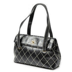 Chanel CC Wild Stitch Surpique Flap Bag Black Quilted Lambskin Leather — view 2