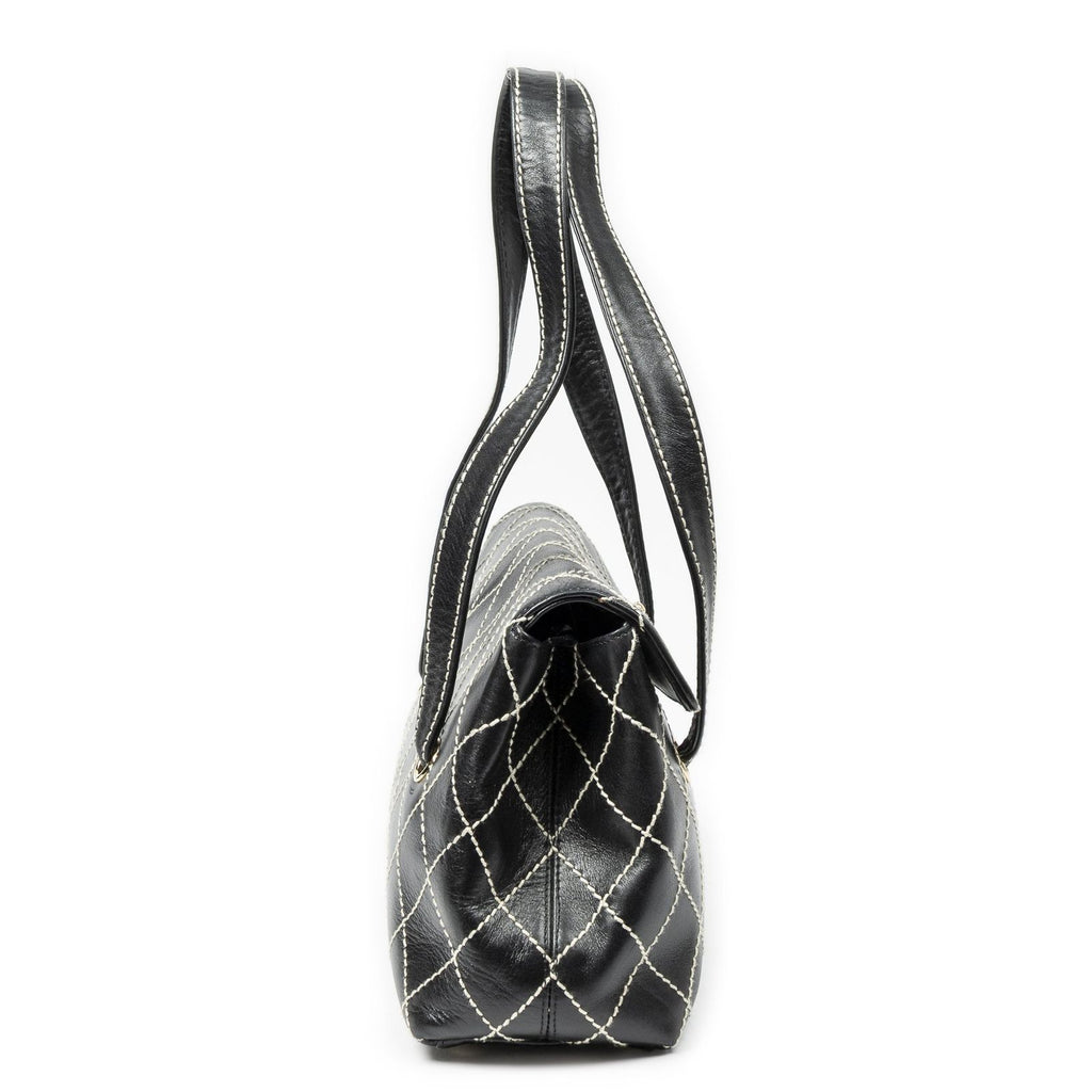 Chanel CC Wild Stitch Surpique Flap Bag Black Quilted Lambskin Leather — view 4