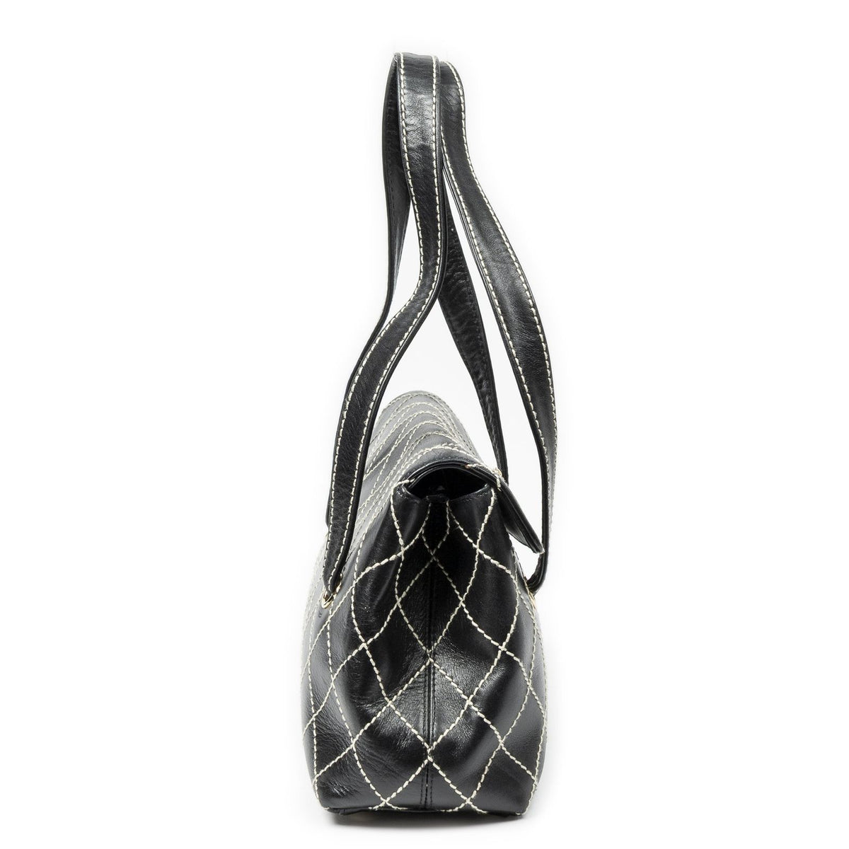 Chanel CC Wild Stitch Surpique Flap Bag Black Quilted Lambskin Leather — view 4