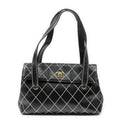Chanel CC Wild Stitch Surpique Flap Bag Black Quilted Lambskin Leather