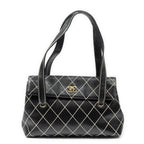 Chanel CC Wild Stitch Surpique Flap Bag Black Quilted Lambskin Leather