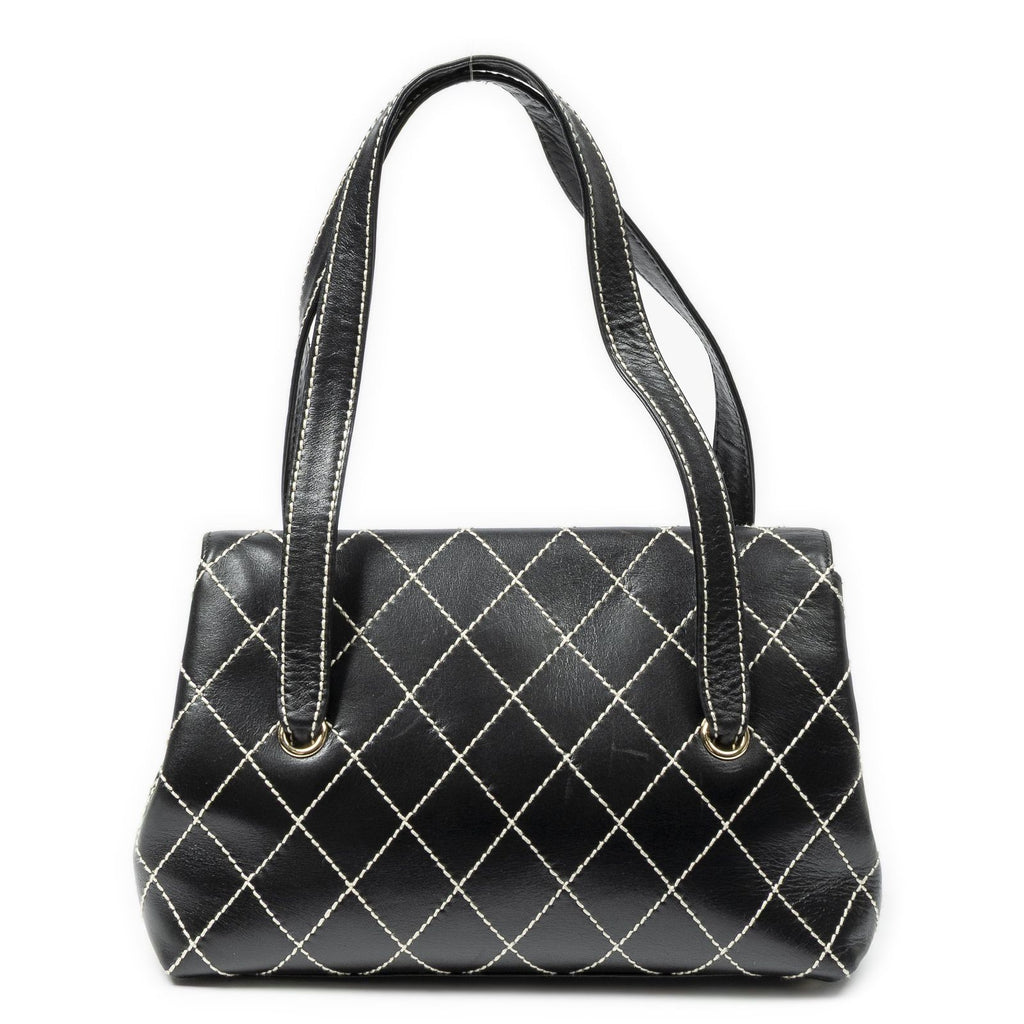 Chanel CC Wild Stitch Surpique Flap Bag Black Quilted Lambskin Leather — view 5